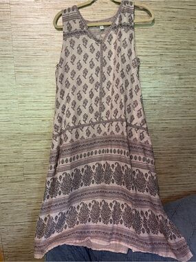 J. Jill Sleeveless A-Line Linen Dress in Light Pink and Taupe Print